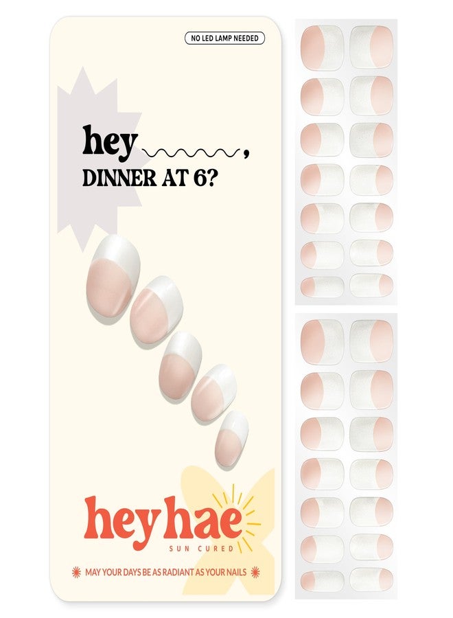 Heyhae Semi Cured Gel Nail Strips | No LED Lamp Needed | French, Pink, Spring | Easy Apply & Remove, Salon Quality | Includes 28 Strips, 1 Prep Pads, Nail File & Wooden Stick - Hey, Dinner at 6? - Image 1